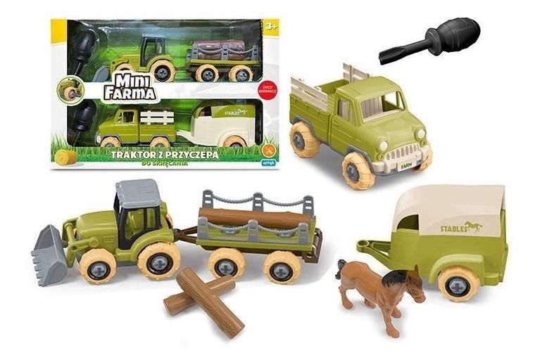 Artyk, Mini Farma, traktor z przyczepą do skręcania, koń