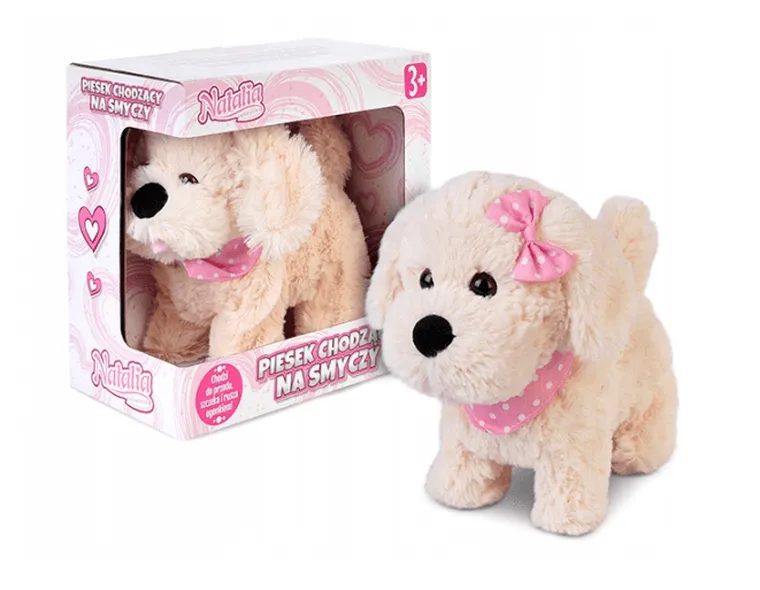 Artyk, Natalia, piesek chodzący na smyczy, beżowy, 21 cm