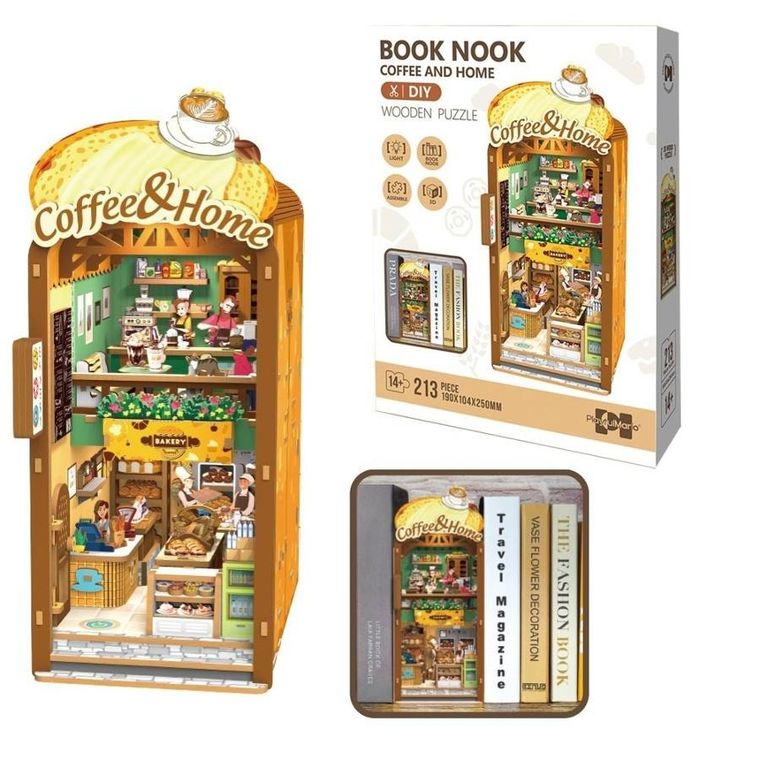 Askato, Book Nook, Książkowy zakątek, kawiarnia, drewniane puzzle 3D, 213 elementów