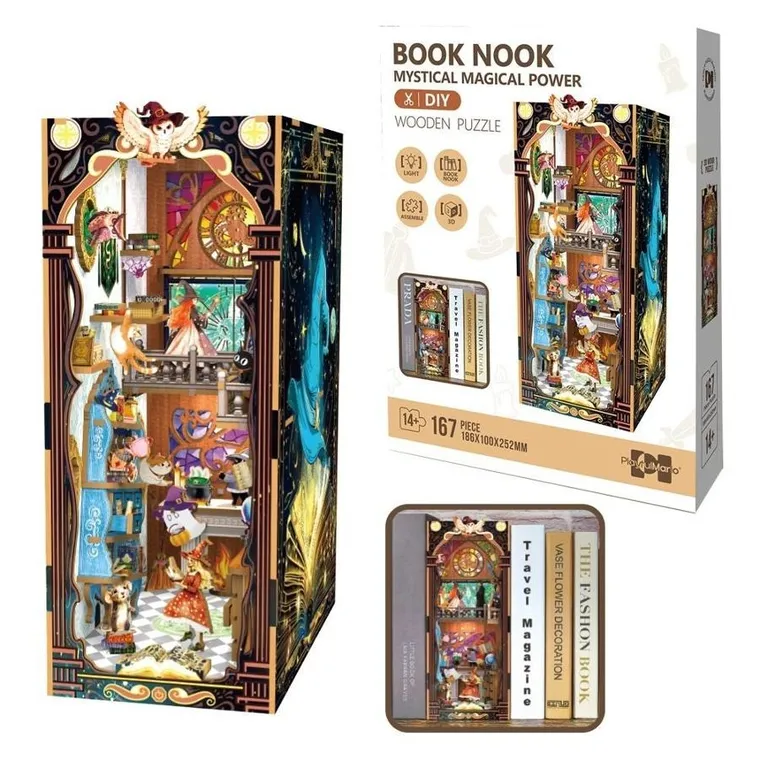 Askato, Book Nook, Książkowy zakątek, magiczny domek, drewniane puzzle 3D, 167 elementów