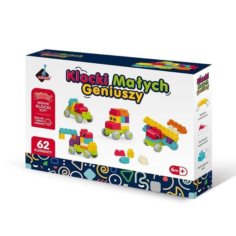 Askato, Klocki Małych Geniuszy, soft, 62 elementy