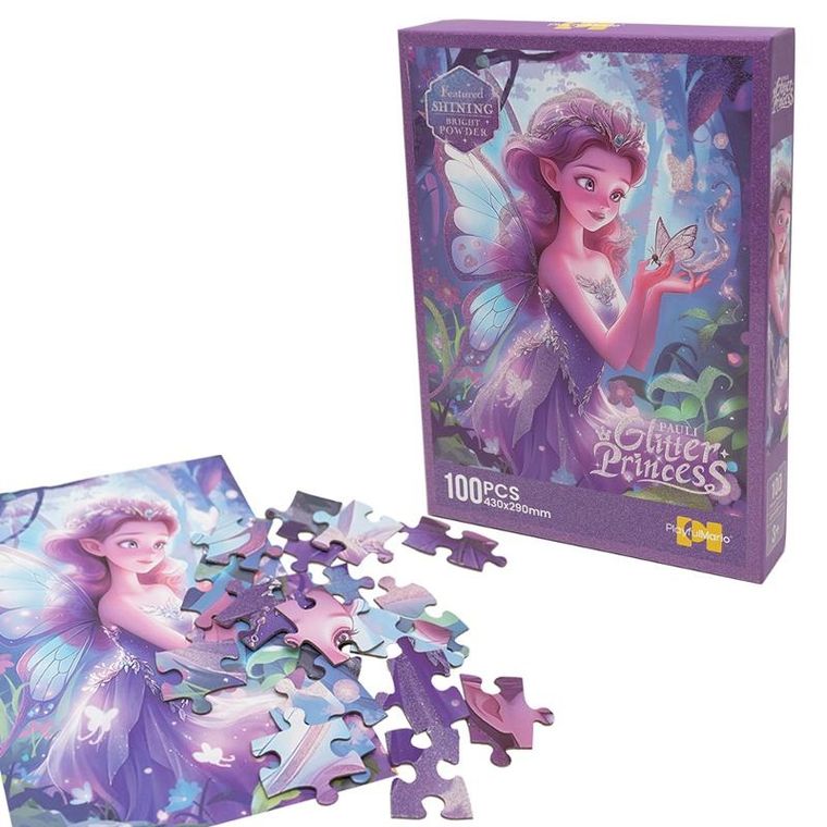 Askato, Księżniczka z motylkiem, puzzle brokatowe, 100 elementów