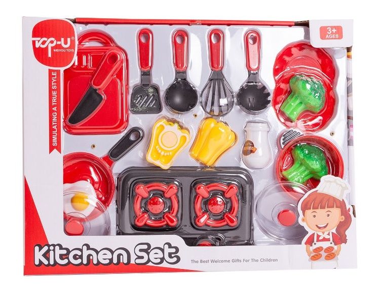 Askato, kuchenka, patelnia, garnek, talerze i akcesoria, zestaw kucharza