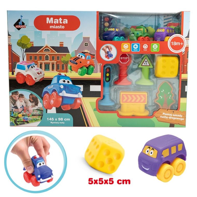 Askato, Miasto, mata z miękkimi pojazdami i akcesoriami drogowymi, 98-145 cm