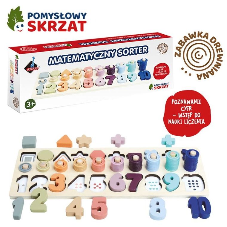 Askato, Pomysłowy skrzat, matematyczny sorter drewniany, cyfry i kształty