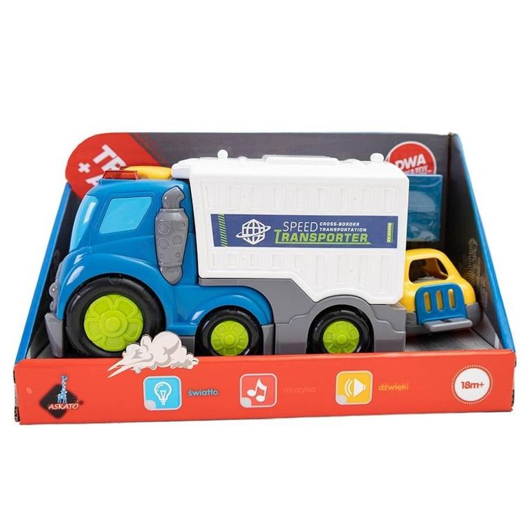Askato, śmieciarka i mini podnośnik, zestaw autek 2w1