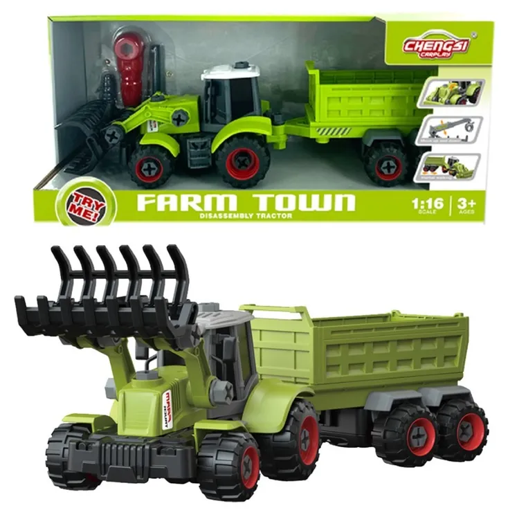 Askato, traktor z łyżką i przyczepą do skręcania