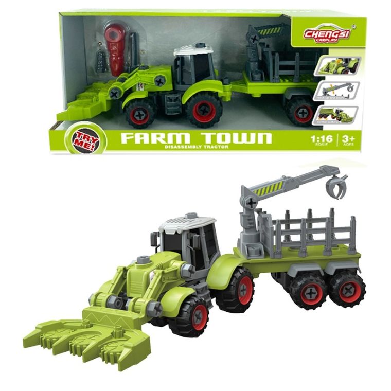 Askato, traktor z łyżką i przyczepą do skręcania