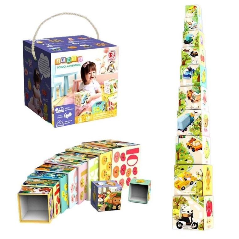 Askato, wieża do układania, 10 kartonowych sześcianów