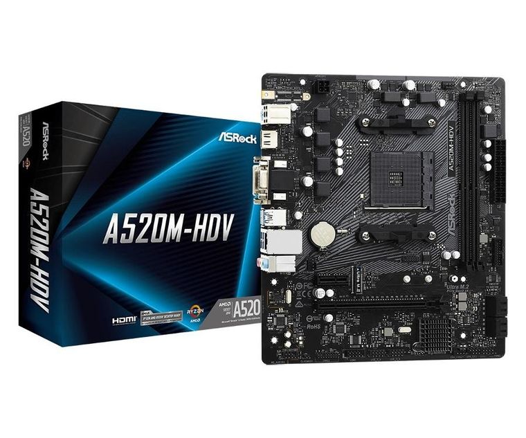 Asrock, płyta główna, A520M-HDV AM4 2DDR4 HDMI/DVI/VGA M.2 mATX
