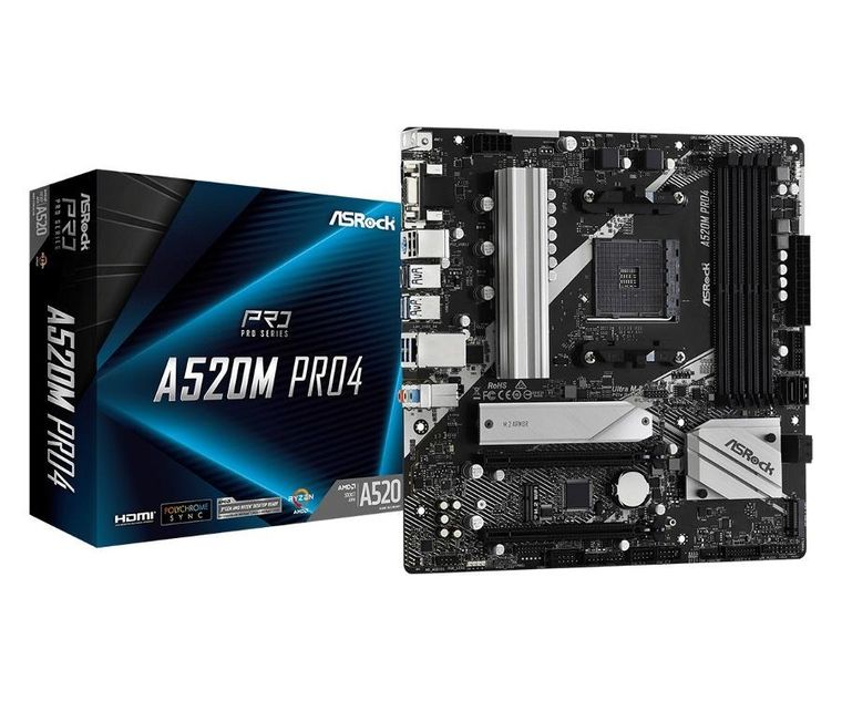 Asrock, płyta główna, A520M Pro4 AM4 4DDR4 HDMI/DP/VGA M.2 mATX