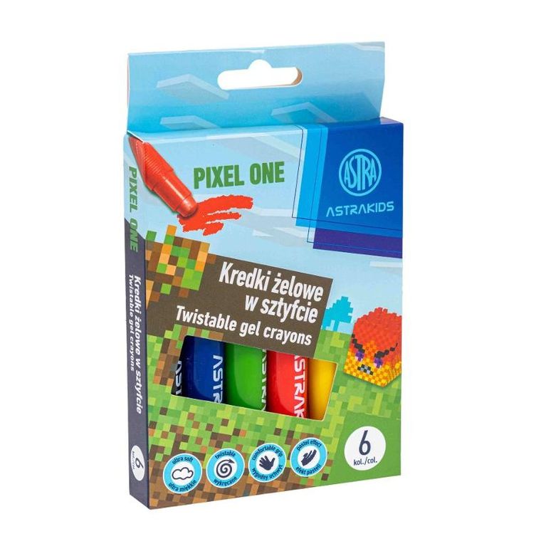 Astra, Astrakids, kredki żelowe w sztyfcie, Pixel One, 6 kolorów
