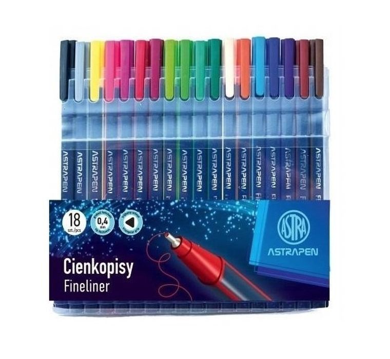 Astra, Astrapen, cienkopisy trójkątne, 0.4 mm, 18 kolorów