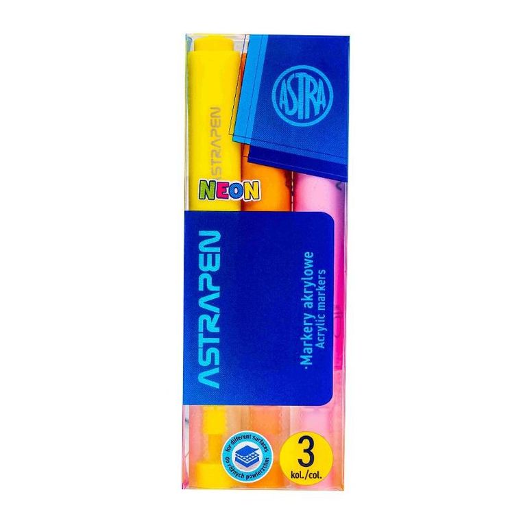 Astra, Astrapen, markery trójkątne, akrylowe, Neon, 3 kolory