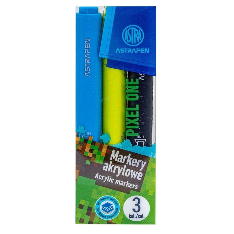 Astra, Astrapen, markery trójkątne, akrylowe, Pixel One, 3 kolory