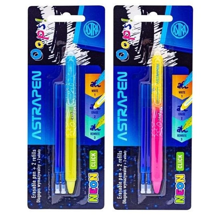 Astra, Astrapen, Neon, długopis wymazywalny, 0,5 mm + 2 wkłady
