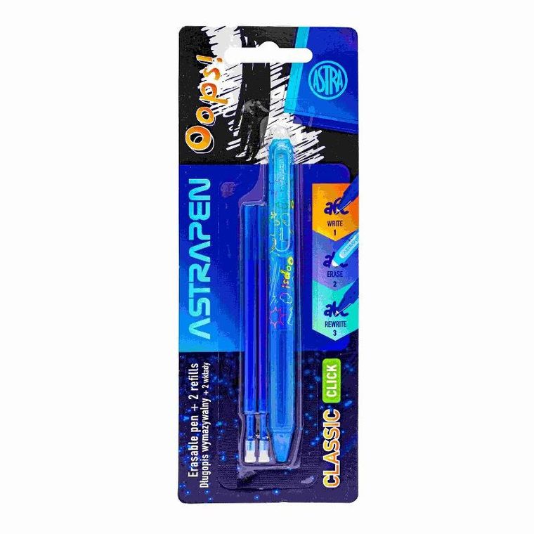 Astra, Astrapen, Oops! Classic Click, długopis wymazywalny, 0,5 mm + 2 wkłady