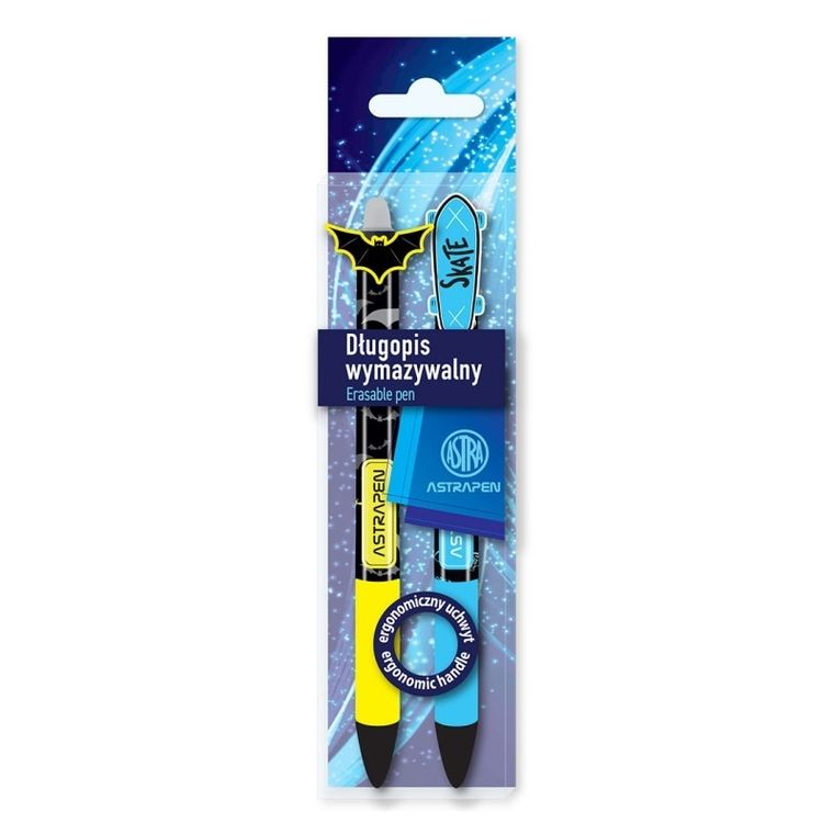 Astra, Astrapen, Oops, długopis automatyczny wymazywalny, Skate i Bats, 2 szt.