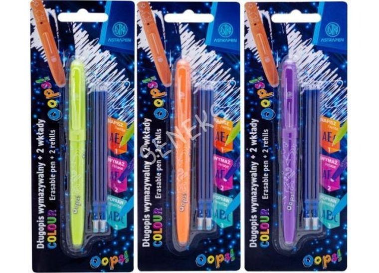 Astra, Astrapen, Oops, długopis wymazywalny + 2 wkłady niebieskie, Colour