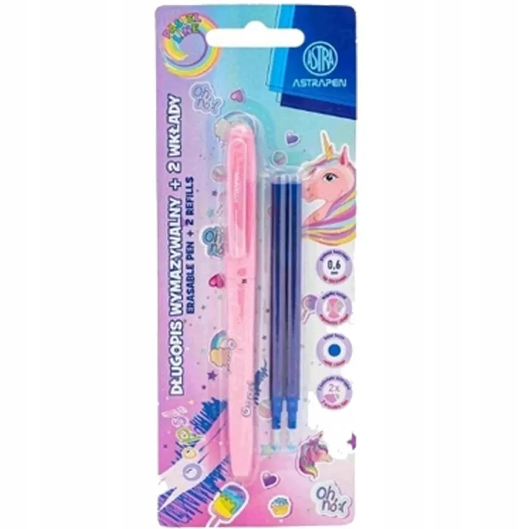 Astra, Astrapen, Oops! długopis wymazywalny + 2 wkłady niebieskie, Unicorn, 1 szt.