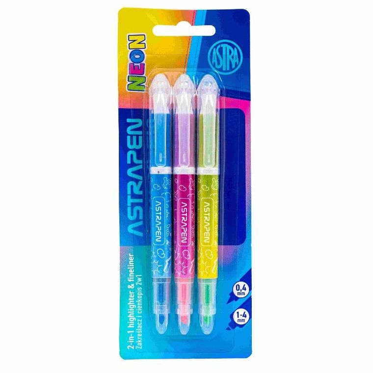Astra, Astrapen, zakreślacz i cienkopis, 2w1, neon, 3 kolory