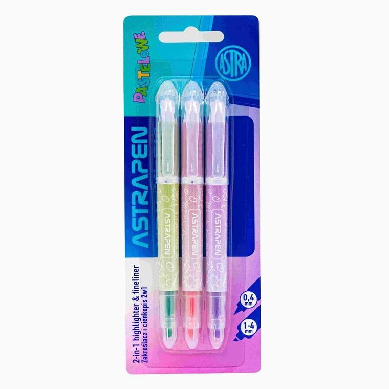 Astra, Astrapen, zakreślacz i cienkopis, 2w1, pastelowe, 3 kolory