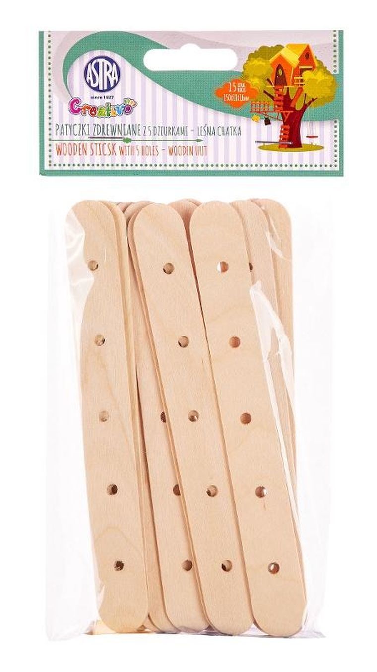 Astra, Bajkowe dekoracje z dziurkami, patyczki drewniane, 15 szt.