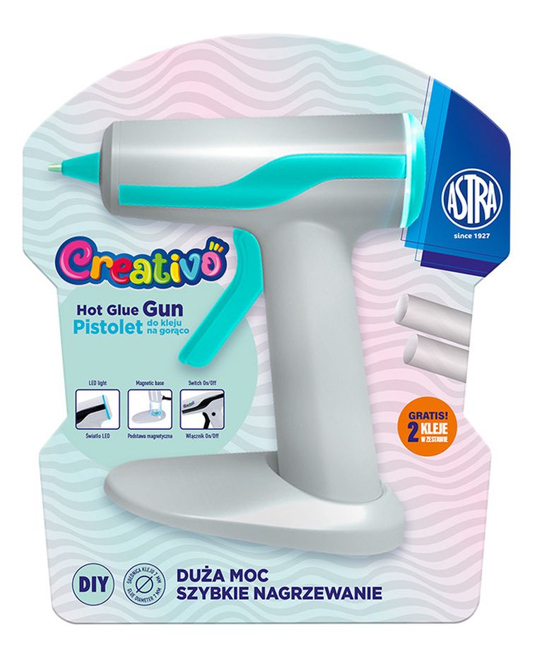 Astra, Creativo, pistolet do kleju na gorąco, magnetyczna podstawka, 2 wkłady, 30W