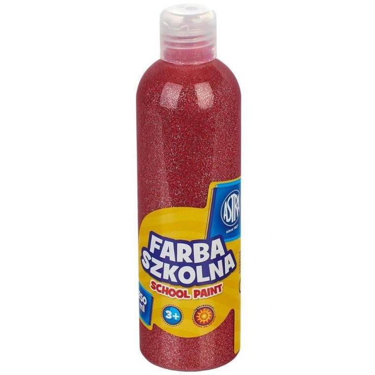 Astra, farba szkolna w butelce, 250 ml, czerwony brokatowy
