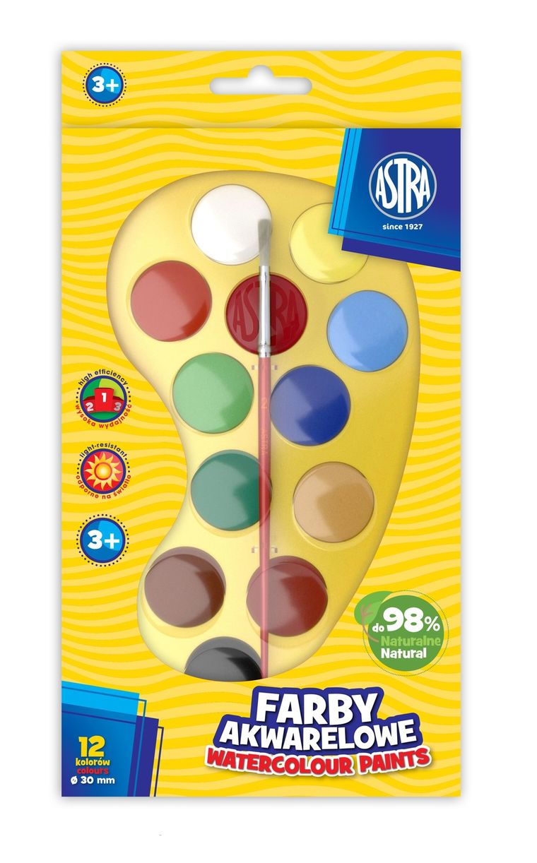 Astra, farby akwarelowe, 12 kolorów, 30 mm