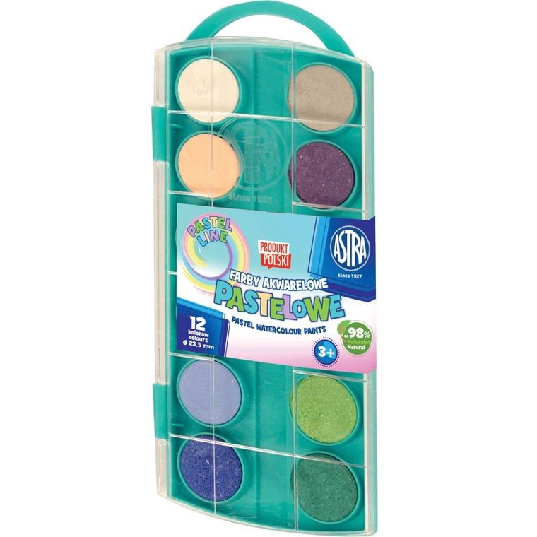 Astra, farby akwarelowe, pastelowe, 12 kolorów