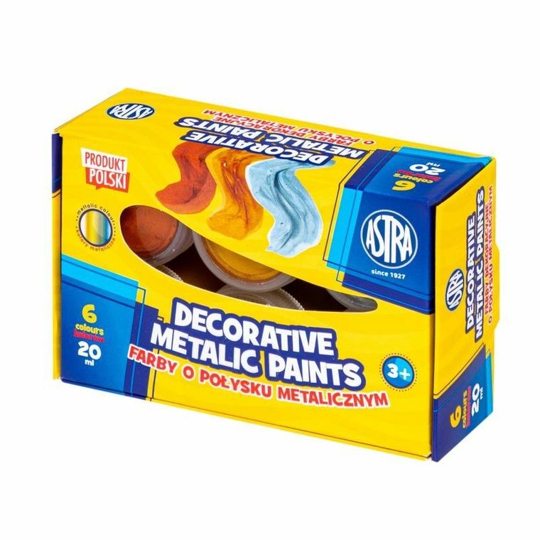 Astra, farby dekoracyjne o połysku metalic, 6 kolorów, 20 ml