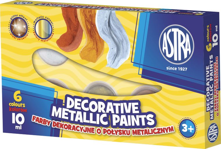 Astra, farby dekoracyjne o połysku metalicznym, 6 kolorów