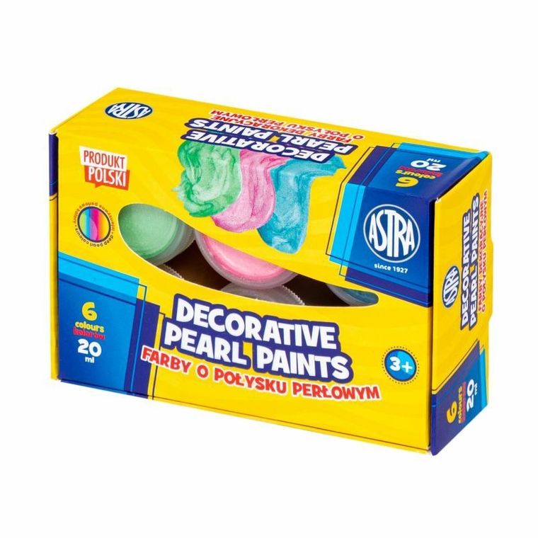 Astra, farby dekoracyjne o połysku perłowym, 6 kolorów, 20 ml