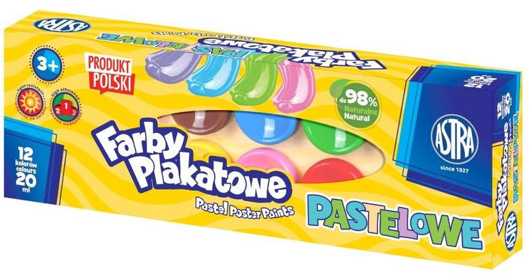 Astra, farby plakatowe, pastelowe, 12 kolorów, 20 ml