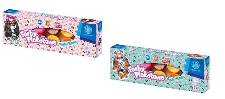 Astra, farby plakatowe, pieski, 12 kolorów, 20 ml