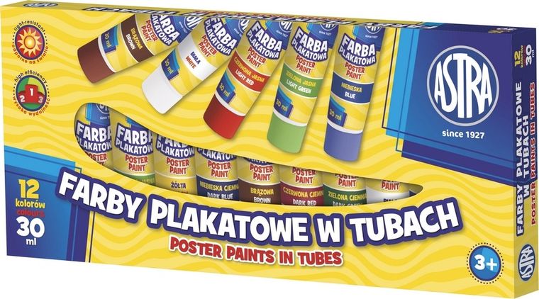 Astra, farby plakatowe w tubie, 12 kolorów, 30 ml