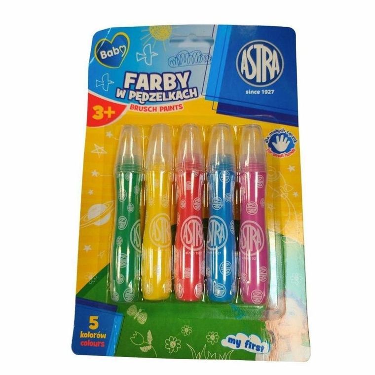 Astra, farby w pędzelkach, 5 kolorów