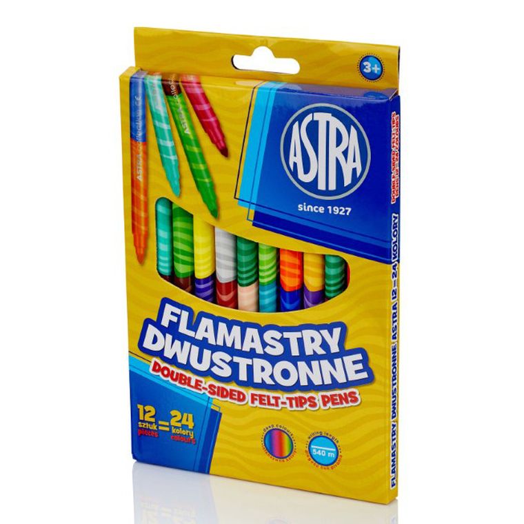 Astra, flamastry dwustronne, 24 kolory, 12 szt.