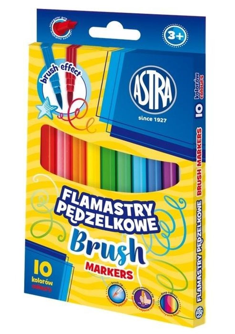 Astra, flamastry okrągłe, pędzelkowe, 10 kolorów