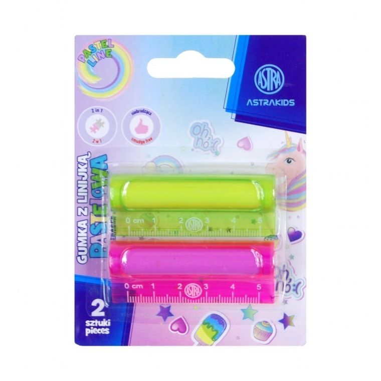 Astra, gumka i linijka, unicorn, 2w1, 2 szt.