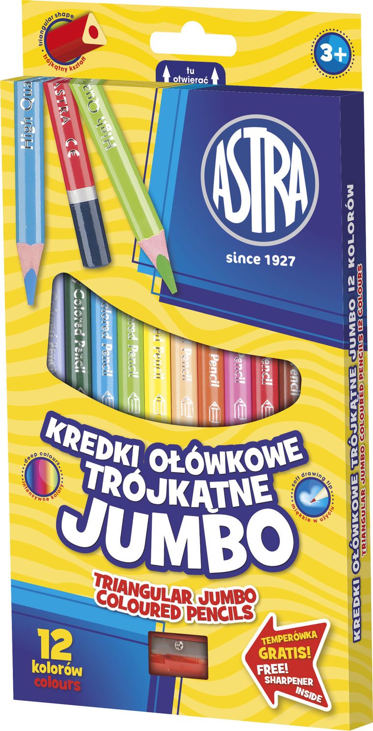 Astra, Jumbo, kredki ołówkowe trójkątne, 12 kolorów