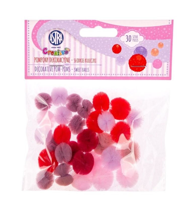 Astra, koronkowe pompony, 6 kolorów, 15 mm, 30 szt.
