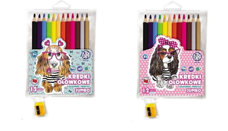 Astra, kredki ołówkowe, pieski, 12 kolorów + temperówka
