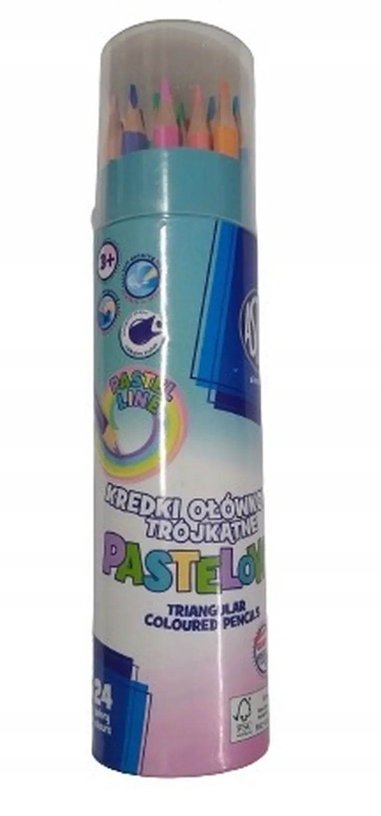 Astra, kredki ołówkowe trójkątne, pastelowe, 24 kolory + temperówka