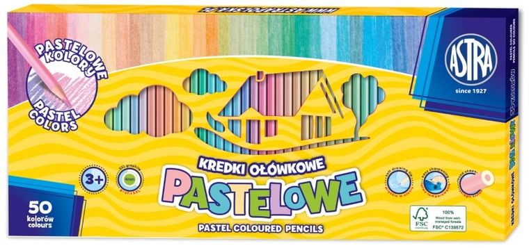 Astra, kredki pastelowe, okrągłe, 50 kolorów