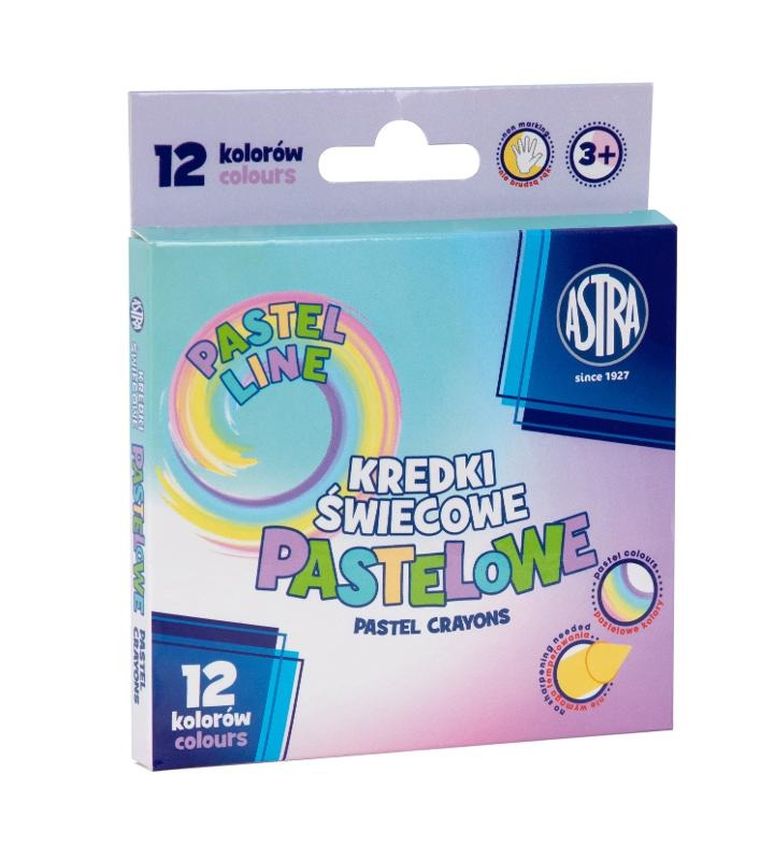 Astra, kredki świecowe, pastelowe, 8/90mm, 12 kolorów