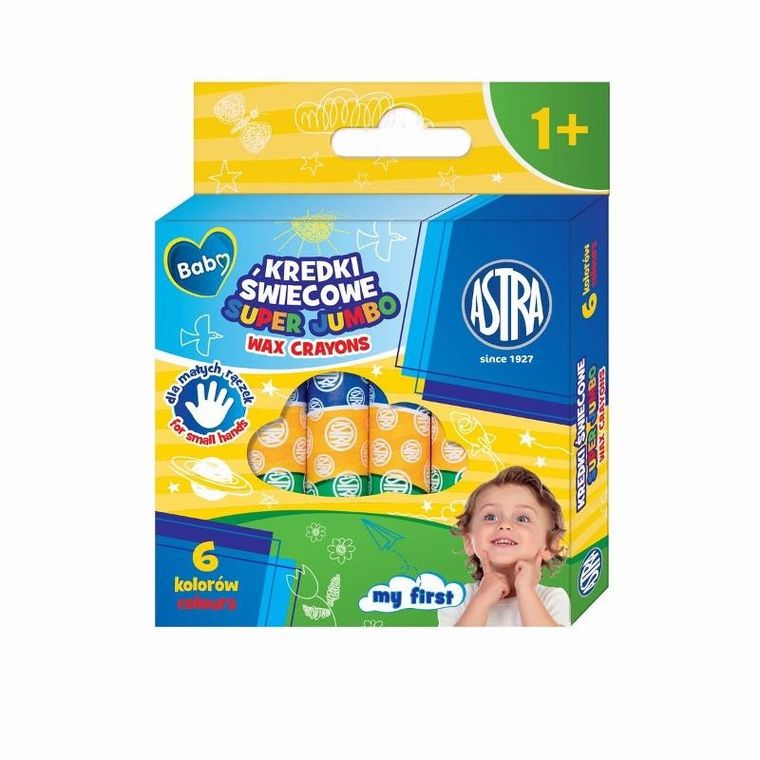 Astra, kredki świecowe super jumbo, okrągłe, 6 kolorów