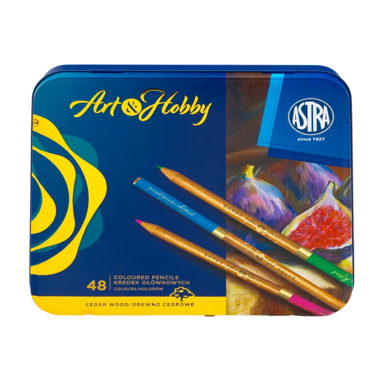 Astra, kredki z drewna cedrowego w metalowym pudełku, 48 kolorów