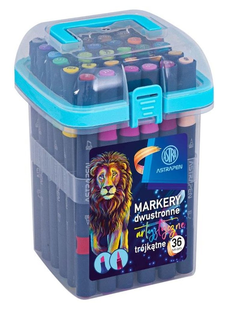 Astra, markery trójkątne, dwustronne, 36 kolory